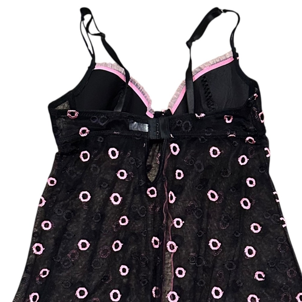 Rampage Nighty Women Medium Black Pink Excellent Sheer Mesh Embroidered Babydoll - Picture 6 of 6